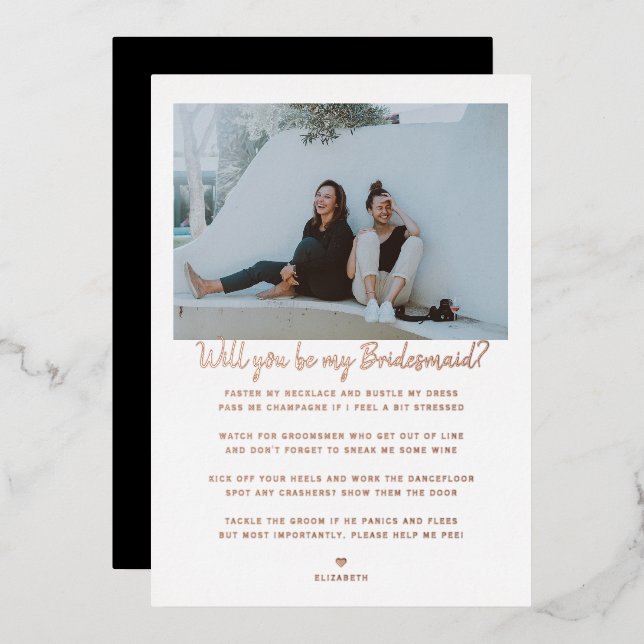 Werden Sie mein Bridesmaid/mein Vorschlag zur Trau Folieneinladung (Vorderseite/Rückseite)