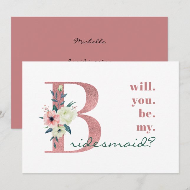 Werden Sie mein Bridesmaid Pink Floral Letter Einladung (Vorne/Hinten)