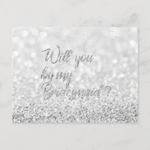 Werden Sie mein Bridesmaid-Script Silver-Glitzer Einladungspostkarte