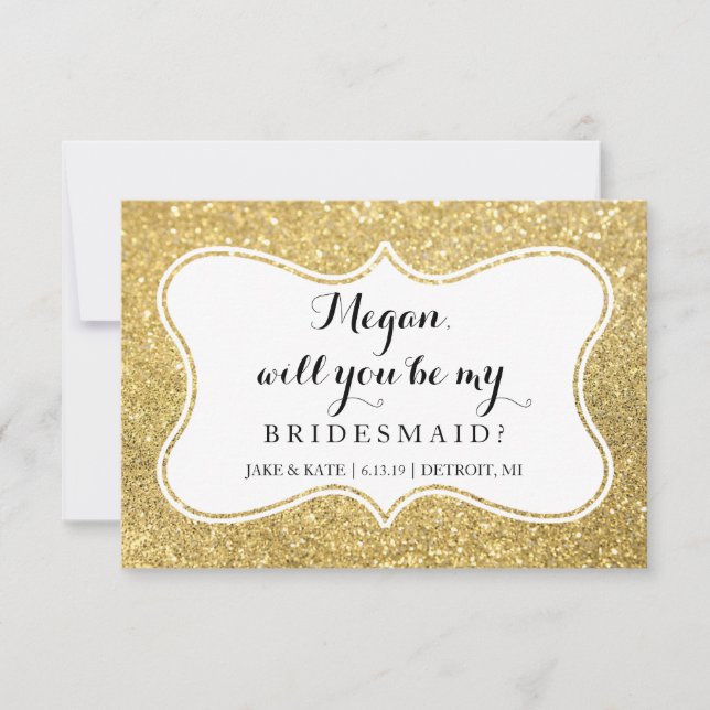 Werden Sie mein Bridesmaid sein - Glitter Gold Gla Einladung (Vorderseite)