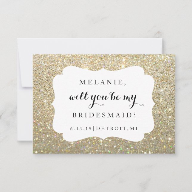 Werden Sie mein Bridesmaid sein - Gold-Glitzer der Einladung (Vorderseite)