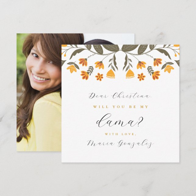 Werden Sie mein Dama Vorschlag Quinceanera Foto? Einladung (Vorne/Hinten)