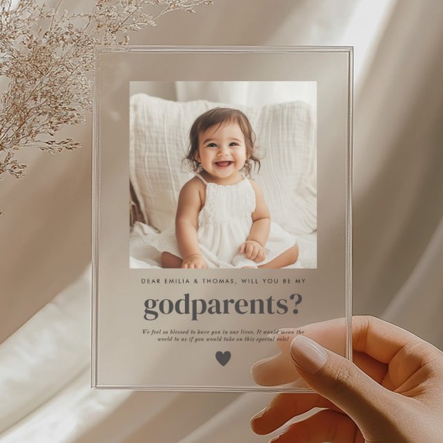 Werden Sie mein Foto sein? Acryleinladungen (Zazzle Will You Be My Godparents Photo Proposal Acrylic Invitations)