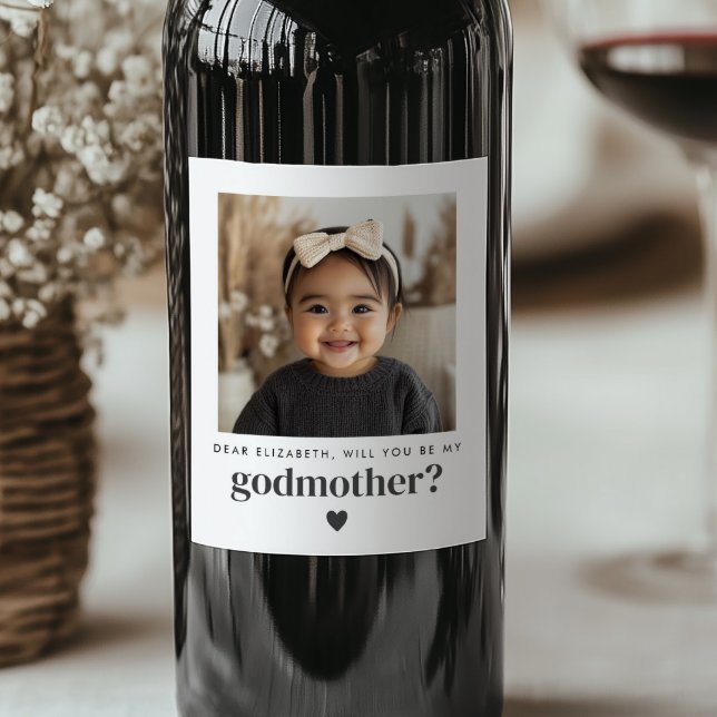 Werden Sie mein Foto sein? Weinetikett (Zazzle Will You Be My Godmother Photo Proposal Wine Label)
