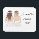 Werden Sie mein Magnet für Brautjungfrau sein?<br><div class="desc">Einfache und klassische Magnete "Werden Sie meine Brautjungfrau?" mit Braut und Brautjungfrau. Passen Sie den Namen und die Rolle Ihrer Vorliebe an.</div>