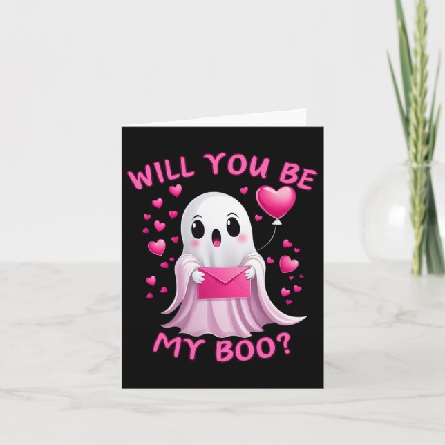 Werden Sie mein Niedlicher Boo-Geist Valentine sei Karte (Vorderseite)