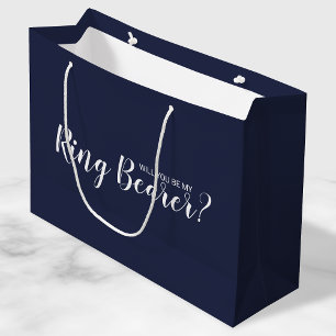 Werden Sie mein Ringträger sein? Modern Navy Blue Große Geschenktüte