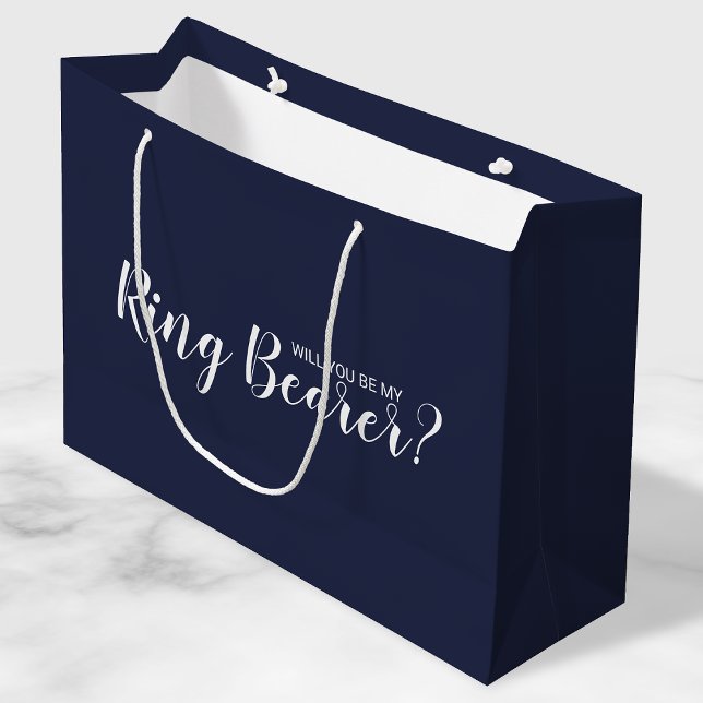 Werden Sie mein Ringträger sein? Modern Navy Blue Große Geschenktüte (Von Creator hochgeladen)
