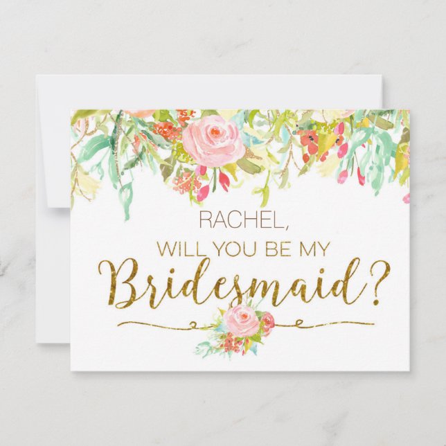 Werden Sie mein Rose-Garten mit der Bridesmaid-Kar Einladung (Vorderseite)