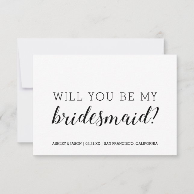 Werden Sie mein Schwarz-weißer Bridesmaid-Chic sei Einladung (Vorderseite)
