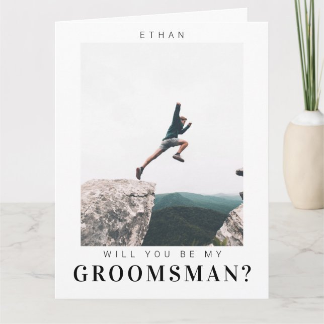 Werden Sie mein Trauzeuge Minimalistisches Foto Mo Karte (Vorderseite)