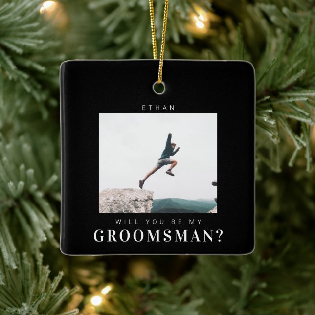 Werden Sie mein Trauzeuge Minimalistisches Foto Mo Keramikornament (Baum)