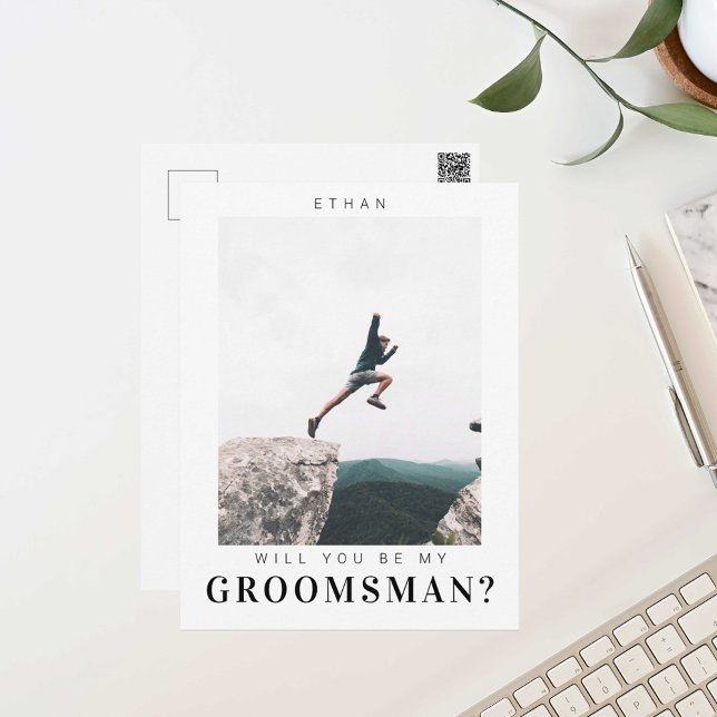 Werden Sie mein Trauzeuge Minimalistisches Foto Mo Postkarte (Von Creator hochgeladen)