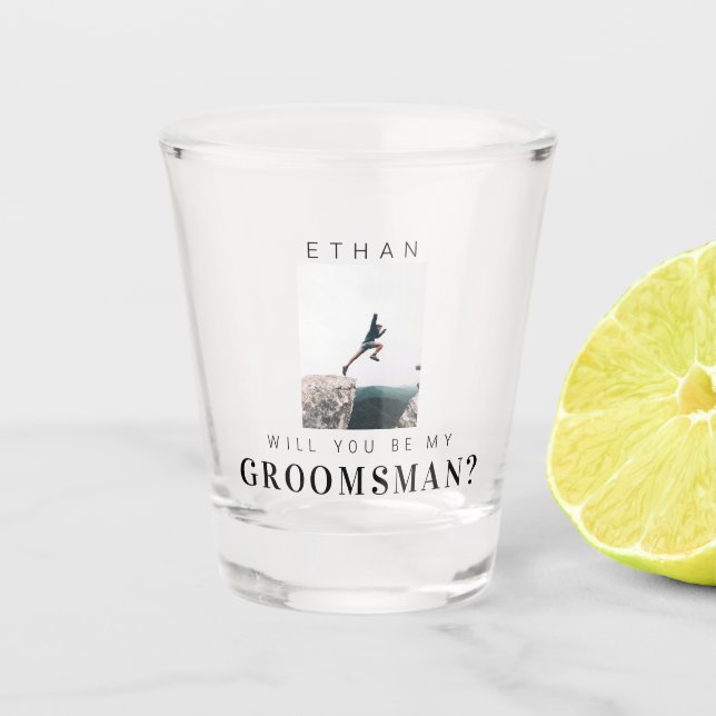 Werden Sie mein Trauzeuge Minimalistisches Foto Mo Schnapsglas (Vorderseite)