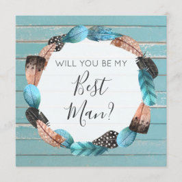 Werden Sie mein Trauzeuge Rustikale Boho Federn? Einladung