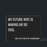 Werden Sie mein Trauzeuge-Vorschlag für eine Flach Karte<br><div class="desc">Suchen Sie eine einfache Möglichkeit, die Typ fragen, um ein Teil Ihrer Hochzeit? Diese Karte ist perfekt, um genau das zu tun! Name und Rolle können im Feld Personalisieren bearbeitet werden.</div>