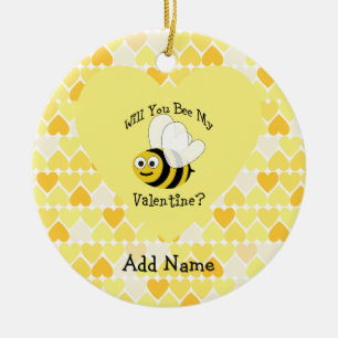 Werden Sie mein Valentin sein? Gelbe Herzen Keramikornament