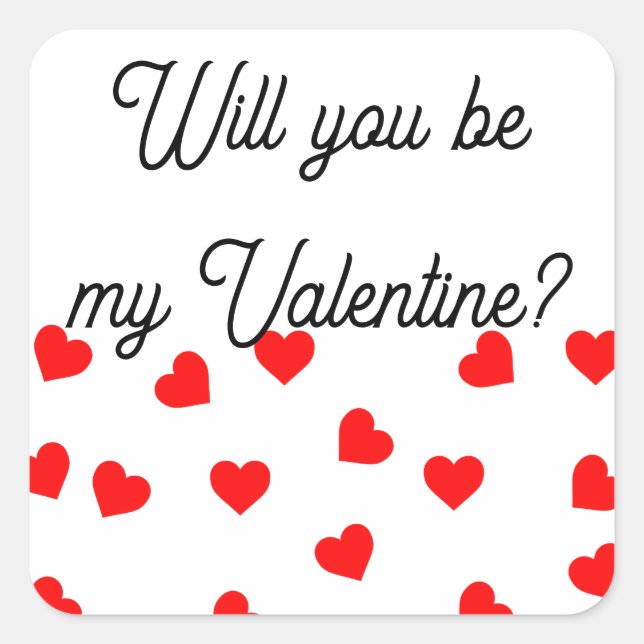 Werden Sie mein Valentin sein? Playful Red Hearts Quadratischer Aufkleber (Vorderseite)