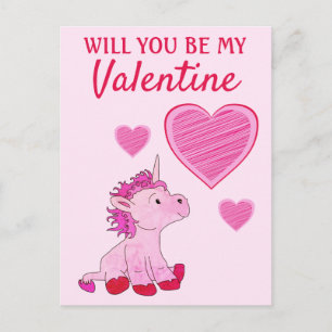 Werden Sie mein Valentine Unicorn Valentinstag sei Feiertagspostkarte