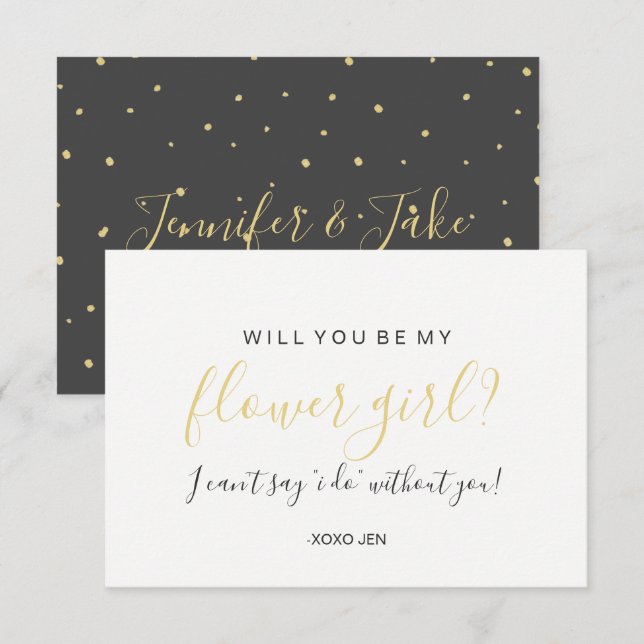 Werden Sie meine Blume Girl Card sein - Gold Dots  Einladung (Vorne/Hinten)