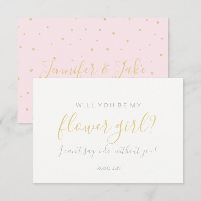 Werden Sie meine Blume Girl Card sein - Goldene Pu Einladung (Vorne/Hinten)