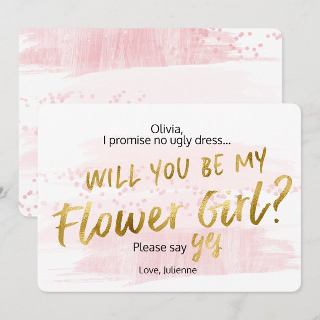 Werden Sie meine Blume Mädchen Blush & Gold Wasser Einladung (Vorne/Hinten)