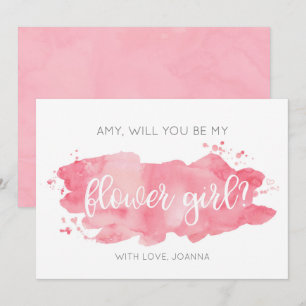Werden Sie meine Blumenmädchen-Aquarellpinke-Karte Einladung