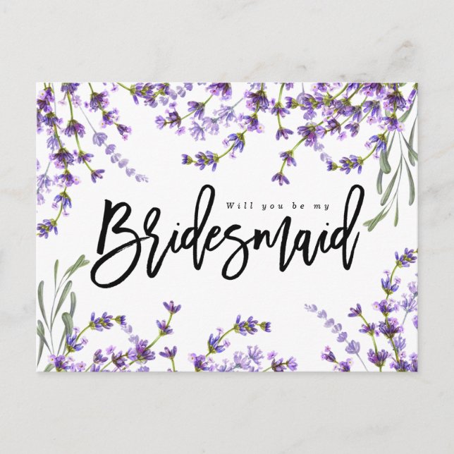 Werden Sie meine Brautjungfrau Boho lavenoral Ankündigungspostkarte (Vorderseite)