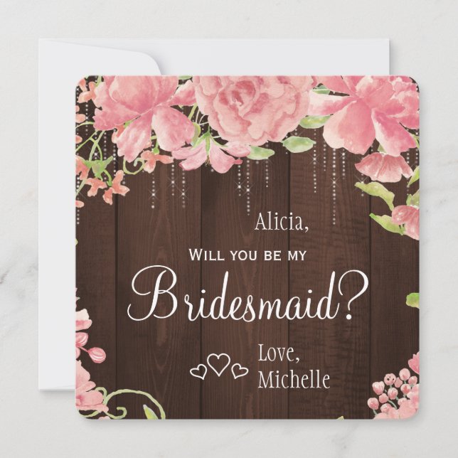 Werden Sie meine Brautjungfrau Chic floral rustika Einladung (Vorderseite)