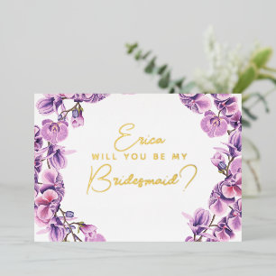 Werden Sie meine Brautjungfrau sein? lila Orchidee Folieneinladung