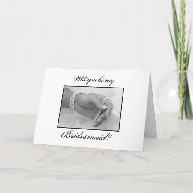 Werden Sie meine Bridesmädchen Schwarz-Weiß-Perlen Einladung (Vorderseite)