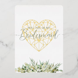 Werden Sie meine Bridesmädchen sein Elegant Herz F Folieneinladung