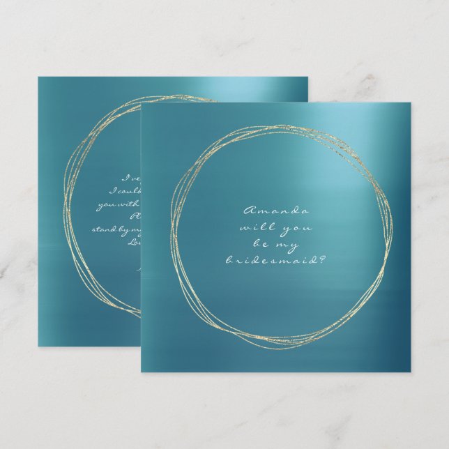 Werden Sie meine Bridesmaid Blue Aqua Luxury Gold Einladung (Vorne/Hinten)