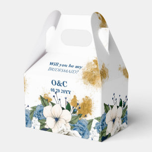 Werden Sie meine Bridesmaid Blue Floral Gold Dust Geschenkschachtel