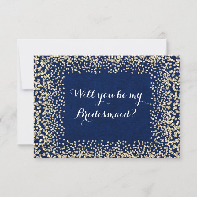 Werden Sie meine Bridesmaid Blue Gold Navy Imitate Einladung (Vorderseite)