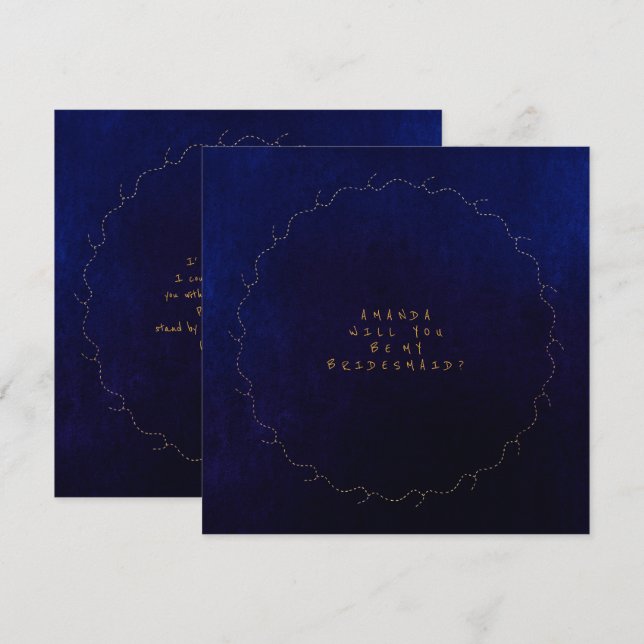 Werden Sie meine Bridesmaid Blue Navy Velvet sein? Einladung (Vorne/Hinten)