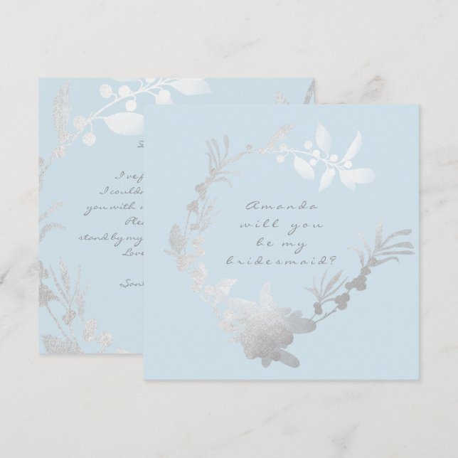 Werden Sie meine Bridesmaid Blue Pastel Gray Wreat Einladung (Vorne/Hinten)