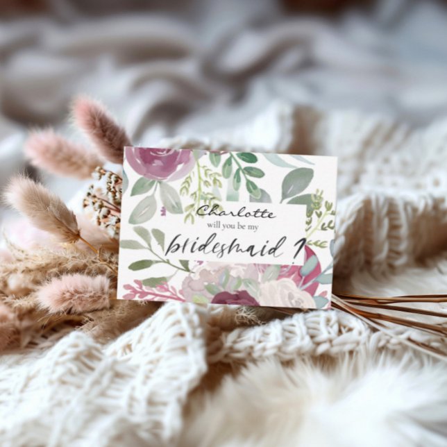 Werden Sie meine Bridesmaid Boho Floral Wasserfarb Mitteilungskarte (Von Creator hochgeladen)