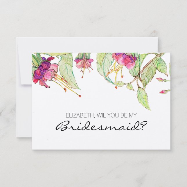 Werden Sie meine Bridesmaid Boho Pink Floral Einladung (Vorderseite)