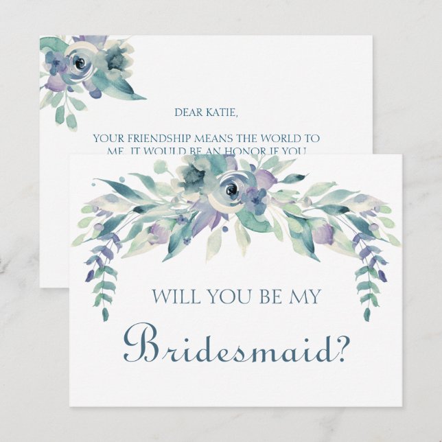 Werden Sie meine Bridesmaid Boho Wasserfarbenflora Einladungspostkarte (Vorne/Hinten)