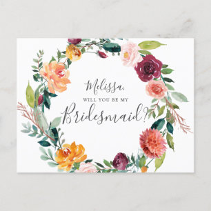 Werden Sie meine Bridesmaid Burgund-Blume sein? Einladungspostkarte