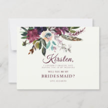 Werden Sie meine Bridesmaid Burgundy Floral Ecru?