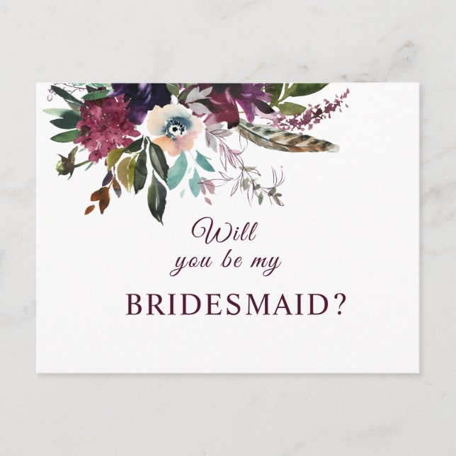 Werden Sie meine Bridesmaid Burgundy Floral sein? Postkarte (Vorderseite)