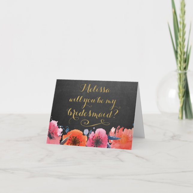 Werden Sie meine Bridesmaid-Chalkboard-Blumenkarte Einladung (Vorderseite)