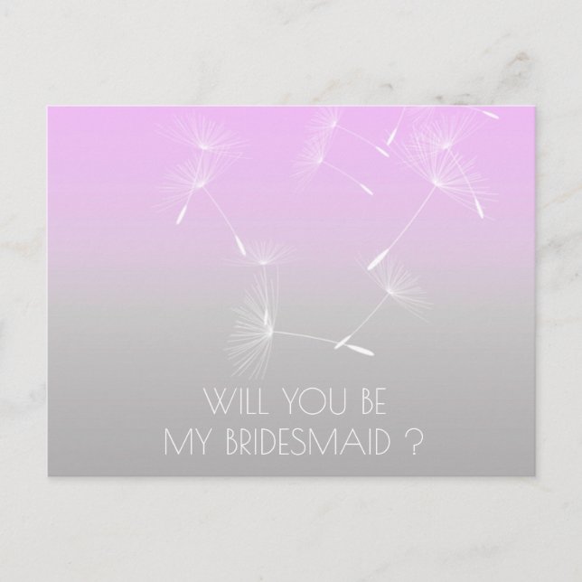 Werden Sie meine Bridesmaid Dandelion Lavanda Ombr Einladungspostkarte (Vorderseite)
