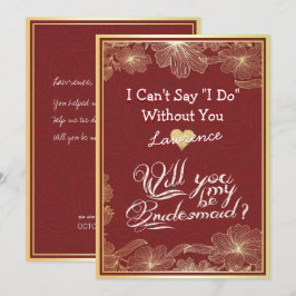 Werden Sie meine Bridesmaid Elegant Red Gold Flora Einladung