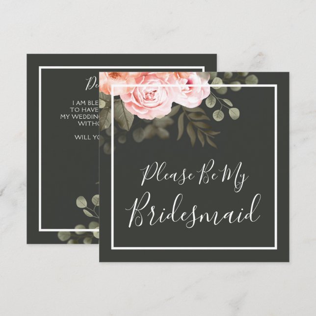 Werden Sie meine Bridesmaid elegante rosa Blumenka Einladung (Vorne/Hinten)