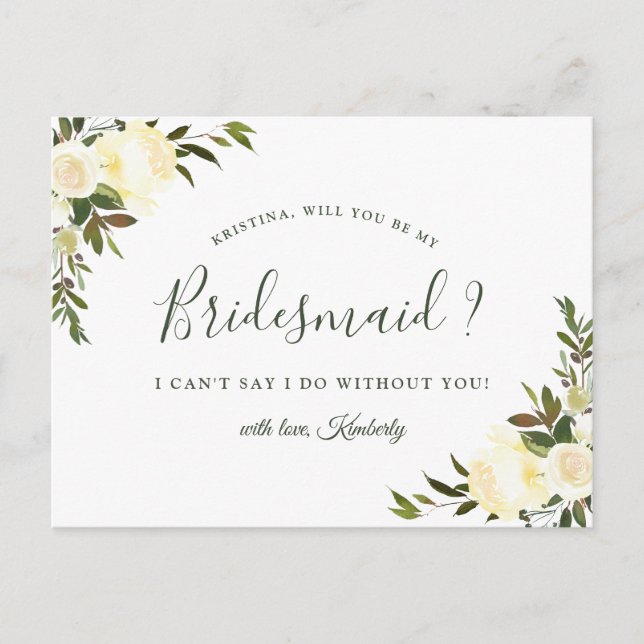 Werden Sie meine Bridesmaid Elfenbeinmädchen mit w Einladungspostkarte (Vorderseite)