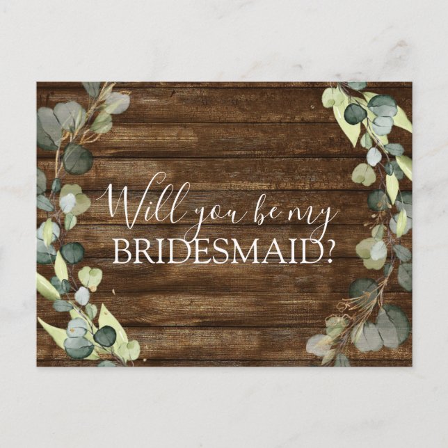 Werden Sie meine Bridesmaid Eukalyptus Greenery? Ankündigungspostkarte (Vorderseite)