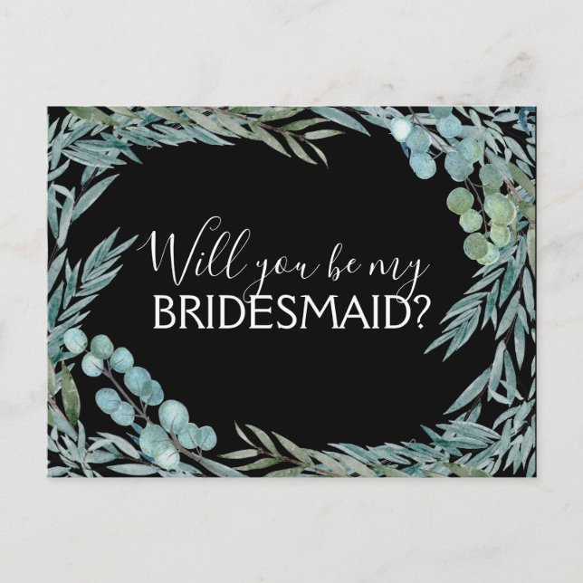 Werden Sie meine Bridesmaid Eukalyptus Greenery? Ankündigungspostkarte (Vorderseite)